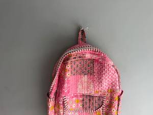 Sac à dos en coton rose patchwork, motif floral bohème, fermeture éclair, dos souple, sangle détachable, pour l'école des filles, CADEAU POUR ELLE - Product Image 2