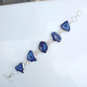 Joyería Artesanal de Plata de Ley con Druzy Azul de Lujo, Ajustable, con Piedras Preciosas, para Mujer, Regalo Elegante de Alta Calidad - Product Image 1
