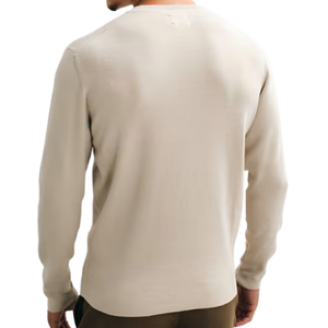 <b>Mens</b> Cream Crew <b>Neck</b> Long Sleeve <b>Sweater</b> Soft Knit Pullover Casual Basic Top With Ribbed Collar Cuffs And Hem For Daily Use - Product Image 2