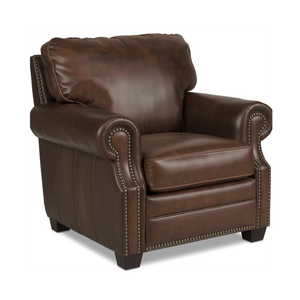 Fauteuil en cuir de vache véritable de qualité supérieure, canapé individuel rembourré en cuir de vachette véritable, design à accoudoirs roulés, garniture à clous, pour salon. - Product Image 1