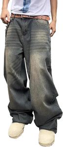 Jean en denim délavé coupe ample pour homme grande taille avec poches plaquées, braguette boutonnée, taille mi-haute, style décontracté - Product Image 5
