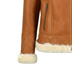 Personalized Brown Genuine <b>Sheepskin</b> Sherpa Shearling Faux Fur Lined Aviator Flight Pilot Winter Warm Bomber Customize - Product Image 4
