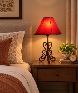 Lampe de table électrique LED moderne en tissu rouge avec support en fer, lampe de lecture de chevet, lumière décorative pour la maison et l'hôtel - Product Image 2