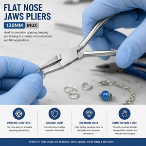 Pince à bec plat 130 mm en acier inoxydable INOX, outil de pliage de fil pour la fabrication de bijoux ZetomedPro - Product Image 4
