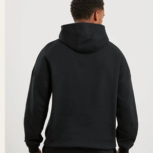 Sudadera con Capucha Negra para Hombre, Tejida, Corte Regular, Color Sólido, Estilo Casual, Otoño, Material de Algodón, Diseño con Bolsillos - Product Image 3