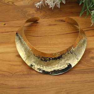 Wide Hammered Gold Collar <b>Necklace</b> for Women – Bold <b>Statement</b> Bib Choker Jewelry - Product Image 1