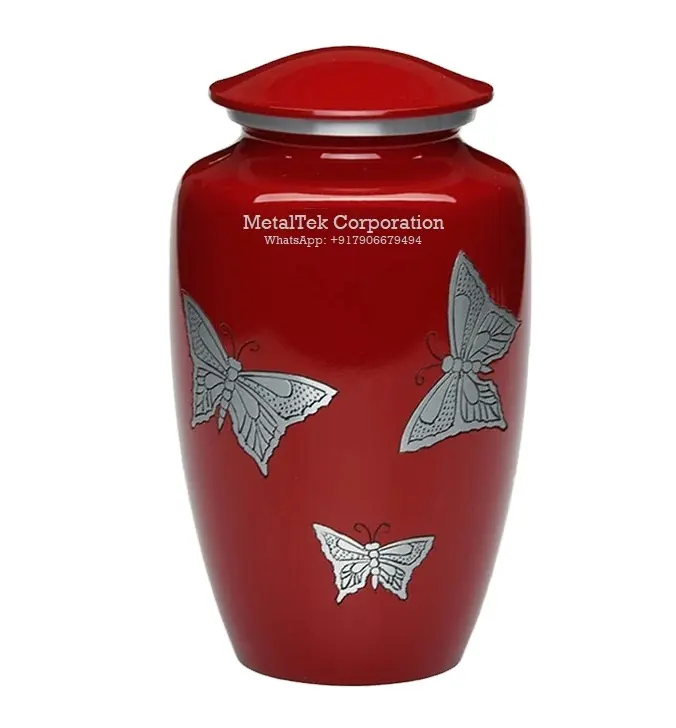 Classic Red Butterfly Aluminium Cremation Urn & Keepsake Bulk Manufacturer Customized Colour Funeral Supplies Memorial Ashes Urn