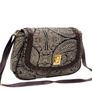 Bolso Bandolera de Algodón con Estampado Étnico Natural Moderno de Primera Calidad, Bolso de Mano Casual con Ribete de Cuero Trenzado para Mujer, Estilo Bohemio - Product Image 1