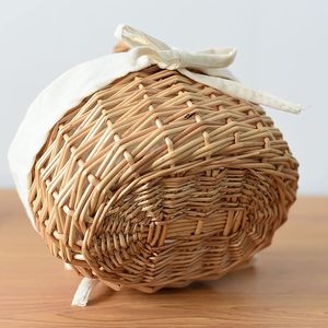 Rustic Rattan Picnic <b>Basket</b> with Linen Liner Handwoven <b>Wicker</b> Easter <b>Basket</b> with Handle Farmhouse Storage <b>Basket</b> Boho <b>Gift</b> - Product Image 5