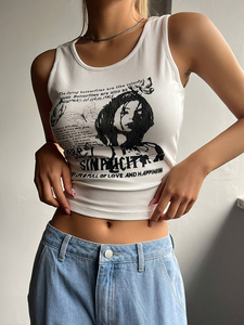 Camisetas sin Mangas y Crop Tops de Verano para Mujer, Personalizadas con Letras Impresas, 100% Algodón Ecológico, Ropa Casual Urbana - Product Image 3