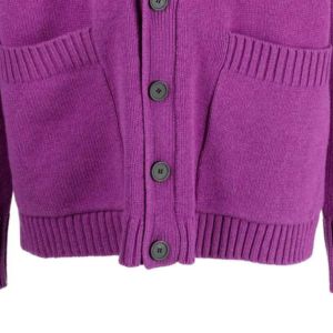 Cardigan en tricot pour femme, violet, col en V, manches longues, fermeture boutonnée, style décontracté, 100% acrylique, anti-boulochage, pour l'automne - Product Image 3
