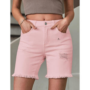 Shorts en jean déchirés taille haute pour femme, style décontracté et tendance, avec ourlet brut et boutons, modèle long 2026 - Product Image 5