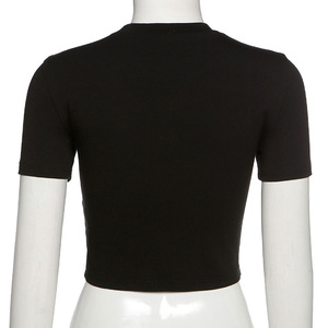 New Eco-Friendly Summer Ladies Streetwear <b>Rhinestone</b> <b>Crop</b> <b>Tops</b> <b>with</b> Bare Midriff Bling 100% Cotton for Women - Product Image 2
