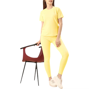 Women's Yellow Tracksuit Short Sleeve Crew Neck Full Length <b>Pants</b> Elastic Waist Casual Wear Breathable Lightweight Summer Style - Product Image 1