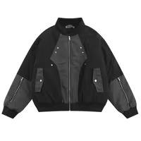 Chaqueta Bomber Larga Informal Unisex Negra y Gris, Tejido de Nailon 100% de Alta Calidad, Cierre de Cremallera Frontal, Cuello Alto, Bolsillos Utilitarios - Product Image 5