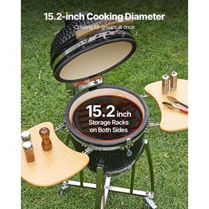 18\" Kamado Charcoal BBQ Smoker Grill Movable Ceramic <b>Camping</b> Grill with 4 Wheels (2 Lockable) Built-in Features - Product Image 4