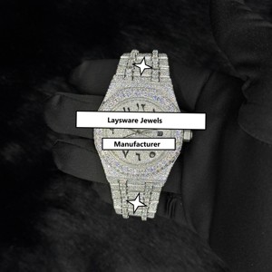 Montre mécanique en acier inoxydable avec diamant Moissanite de clarté VVS et cadran en verre, unisexe, élégante et tendance - Product Image 1