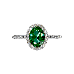 Bague halo en or 14 carats avec émeraude naturelle taille ovale 1,5 carat |   Bague de fiançailles et de fête minimaliste pour femmes |   Certifié IGI - Product Image 3