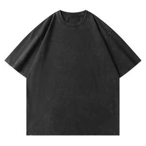 T-shirt en maille unie délavé à l'acide, personnalisable, 100 % coton, col rond, pour homme, style streetwear décontracté, écologique, vente en gros - Product Image 3