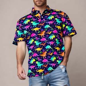 Chemise de golf à manches courtes pour homme, imprimé dinosaure coloré, décontractée, respirante, coupe régulière, jersey polyester/coton 180g - Product Image 2