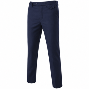 Pantalones de vestir formales para hombre, azul marino, corte recto, con cierre de botón, antiarrugas, mezcla de lana de peso medio, 100% algodón - Product Image 2