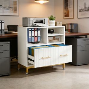 Mobiletto Portadocumenti Multifunzionale Regolabile con Cassetti e Vano Aperto per Stampante - Product Image 2