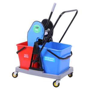 Chariot de nettoyage portable à double seau avec presse latérale en plastique, réservoirs rouges et bleus de 21-25L, fabriqué en Inde - Product Image 5
