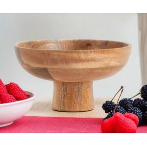 Bol à fruits en bois d'acacia durable sur piétement, décoration de table, saladier sur pied, ustensiles de cuisine, vaisselle, centre de table - Product Image 1