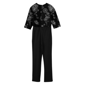 Women Black Floral Print Jumpsuit With Three Quarter Sleeves And Drawstring Waist Hospital <b>Uniform</b> <b>Scrub</b> Top With Full Back Zip - Product Image 1