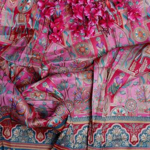 ผ้าแจ็คการ์ดเนื้อนุ่มสีชมพูอ่อน ยี่ห้อ AMBICA PRINT ผ้าฝ้ายโบรเคดลายมูฮัล ช้าง นกยูง ขนาด 54/55 นิ้ว - Product Image 6