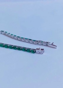 Lab Grown Emerald Stone Charm <b>Bracelet</b> for Her in Sterling Silver Rose Gold Plated Luxury Wedding Gift - Product Image 3