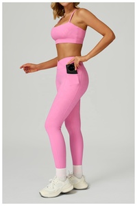 Women's <b>Navy</b> Blue 2 Piece Seamless Yoga Set Square Neck Spaghetti Strap Crop <b>Top</b> High Waist Full Length Leggings Quick Dry - Product Image 3