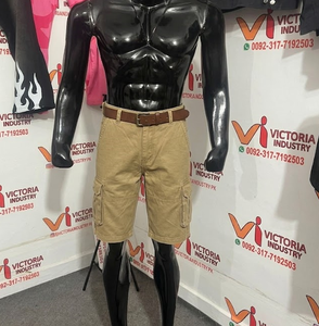 Shorts cargo décontractés pour hommes en coton et élasthanne, taille mi-haute, couleur unie, respirants, en tissu tricoté, pour l'été et les activités de plein air - Product Image 1