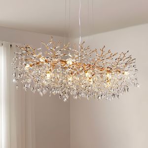 Lampadario Moderno a 14 Luci con Rami in Cristallo Dorato da 49,2 Pollici, Pendente di Lusso a Goccia di Pioggia per Sala da Pranzo e Cucina - Product Image 1