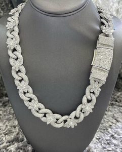 High Quality 20mm Hip Hop <b>Iced</b> Cuban <b>Chain</b> VVS Moissanite Lock Shape Pattern Sterling Silver Gold Plated Link <b>Chain</b> <b>Iced</b> Jewelz - Product Image 1