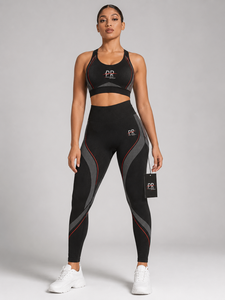 Ensemble de yoga pour femme de haute qualité avec logo personnalisé, écologique, taille haute, legging sans couture avec logo frontal, soutien-gorge, grandes tailles, service OEM tendance - Product Image 1