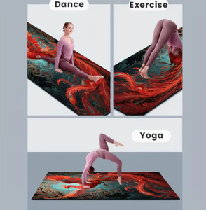 Tapete de Yoga con Diseño de Dragón, 1.0 cm de Grosor, Absorción de Impactos, para Danza, Ejercicio, Práctica de Yoga, Patrón Rojo Púrpura, Superficie Antideslizante - Product Image 1