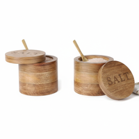 Salero de Madera Personalizado con Tapa y Cuchara – Tarro de Madera de Mango Grabado para Sal, Recipiente para Condimentos de Cocina, Decoración Rústica Estilo Granja, Venta al por Mayor