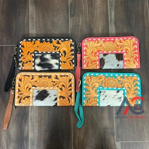 Nouveau Portefeuille Porte-Cartes en Cuir Véritable Façonné à la Main 2026 – Élégant Motif Floral en Cuir de Vachette avec Fermeture Éclair et Dragonne - Product Image 1