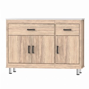 Modern 2160 Kitchen <b>Sideboard</b> Buffet Cabinet Mosaic Top 3 Door 2 Drawer Wood Pantry Console Chrome Legs Organizer - Product Image 1