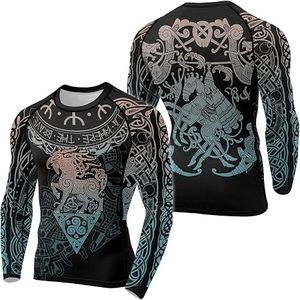 Custom Printed Long Sleeve Rash Guard <b>Compression</b> <b>Shirt</b> <b>for</b> <b>Men</b> with Norse Mythology Design Full Sleeve Quick Dry Fitness Top - Product Image 1