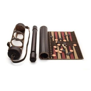 Wholesale Custom Genuine Leather <b>Roll</b> Up Backgammon Set Portable Travel Board Game Suede Rollable Backgammon with Carrying Case - Product Image 1