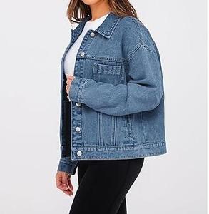 Vestes en jean pour femmes de haute qualité, style long, bleu marine, boutons extensibles, 100% coton, imperméables, streetwear, fabriquées au Pakistan - Product Image 2