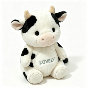 Peluche de vaca con manchas personalizado, peluche de vaca suave y esponjoso, peluche de vaca en blanco y negro con bordado de "LOVELY" - Product Image 3