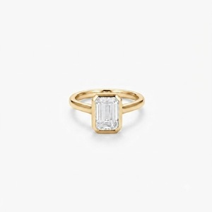 DEF Color VS VVS Clarity 9K 10K 14K 18K Solid Gold <b>Emerald</b> Lab Grown Diamond Bezel Set Promise Ring IGI Certified Solitaire Ring - Product Image 1