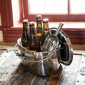 Luxury Mirror Polish Oval Stainless Steel Ice <b>Bucket</b> <b>With</b> <b>Lid</b> And Scoop Premium Party Champagne Wine Double Wall Beverage Tub - Product Image 3