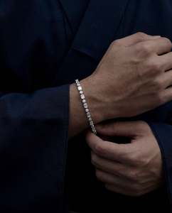 Prix d'usine Bijoux cadeaux en rhodium, Bracelet tennis en argent sterling 925 avec moissanite taille émeraude VVS et moissanite taille baguette pour mariage - Product Image 3