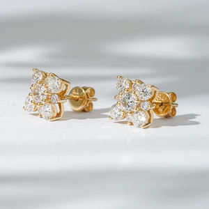 Boucles d'oreilles en diamant de laboratoire, bijoux, 2,0 carats, en forme de fleur, clous en grappe, en or jaune 14K/18K, prix de gros, bijoux de mariage - Product Image 2