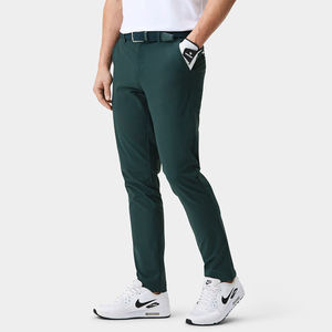 Pantalon de golf pour homme, vert foncé, tissé uni, fermeture boutonnée, respirant, style décontracté - Product Image 3