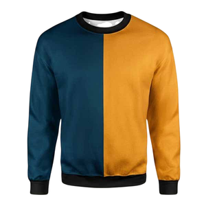 เสื้อสเวตเชิ้ตคอกลมผู้ชาย แขนยาว สีเหลืองน้ำเงิน ตัดต่อสี ทรงปกติ ผ้าถัก สวมใส่สบาย  แบบลำลอง  รับสั่งทำพิเศษ - Product Image 1